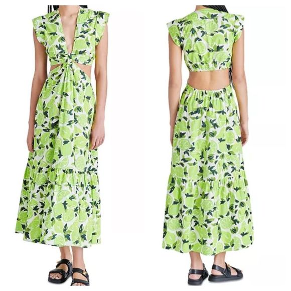 Steve Madden Lime Print Side and Back Cut-out Maxi Dress - XL - Picture 1 of 16